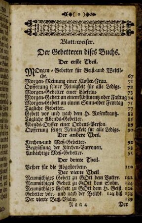 Blatt-weiser Der Gebetteren dises Buchs.