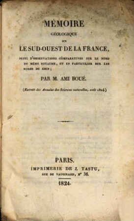 Mémoire géologique sur le Sud-Ouest de la France