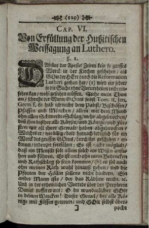 Cap. VI. Von Erfüllung der Hußitischen Weissagung an Luthero.