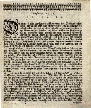 [Über einen im Jahre 1744 erschienenen Cometen]