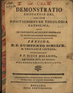 Demonstratio Existentiae Dei : Una Cum Positionibus Ex Theologia Catholica