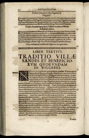Liber Tertius. Traditio Villæ Sandes Et Beneficiorum Quorundam In Wiggeres.