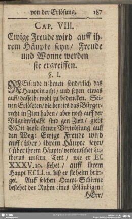 Cap. VIII. Ewige Freude wird auff ihrem Häupte seyn, Freude und Wonne werden sie ergreiffen