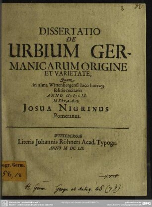 De urbium Germanicarum origine et varietate