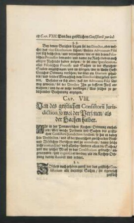 Cap. VIII. Von des geistlichen Consistorii Jurisdiction, so wol der Personen/ als der Sachen halber.