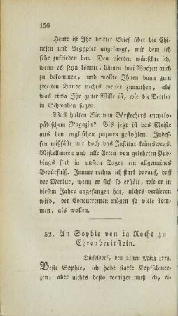 52. An Sophie von La Roche zu Ehrenbreitstein.