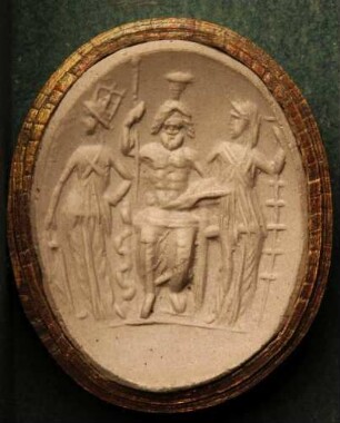 Sitzender Jupiter, flankiert von Minerva und Vesta (Daktyliothek, Supplement)