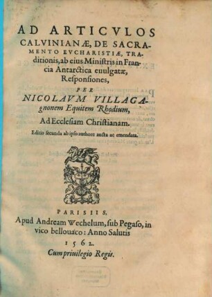 Ad articulos Calvinianae de sacramento Eucharistia traditionis Responsiones