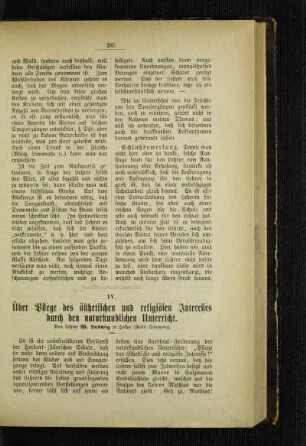 Über Pflege des ästhetischen und religiösen Interesses durch den naturkundlichen Unterricht