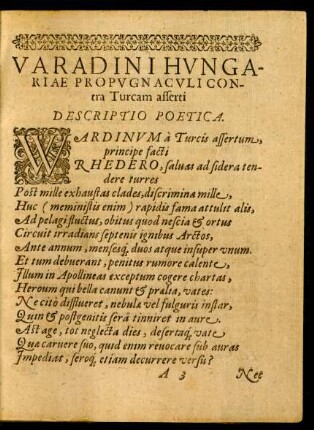 Varadini Hungariae Propugnaculi contra Turcam asserti.