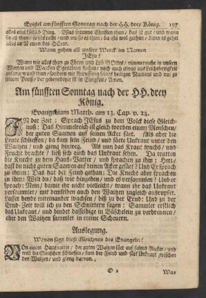 Am fünfften Sonntag nach der HH. drey König. Evangelium Matth. am 13. Cap. v. 24.