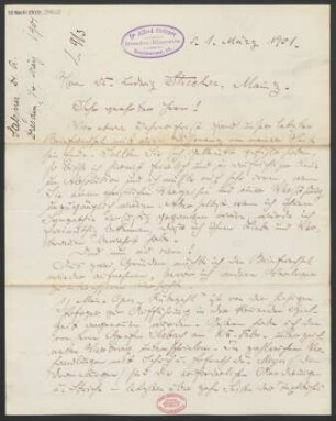 Brief an Ludwig Strecker  und B. Schott's Söhne : 01.03.1901