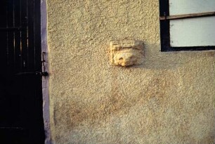 Löwenkopf als Steinplastik in der Wand neben der Eingangstür der Gemeindeverwaltung, früher Schloss