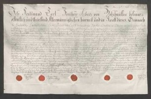 Instrumentum cautionis des Ferdinand Karl Schütz von Holzhausen.