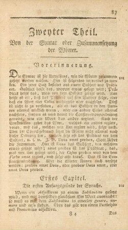 Zweyter Theil. Von der Syntax oder Zusammensetzung der Wörter