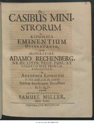 De Casibus Ministrorum in Republica Eminentium Dissertatio