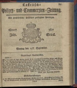 38tes Stueck, Montag den 15ten September 1800
