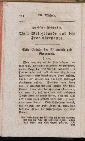 Zwölfter Abschnitt. Vom Weltgebäude und der Erde überhaupt