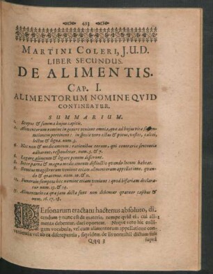 Cap. I. Alimentorum Nomine Quid Contineatur.