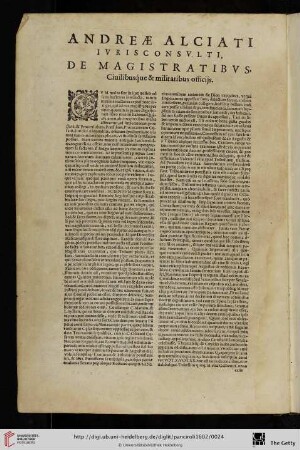 Andreae alciati iurisconsulti, de Magistratibus, ciuilibusque & militaribus officijs
