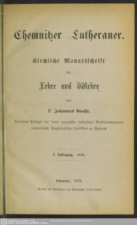 2.1878: Chemnitzer Lutheraner : kirchliche Monatsschrift für Lehre und Wehr