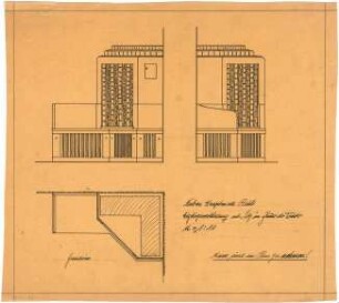 Billing, Hermann; Karlsruhe, Moltkestr. 33 / Weberstr.; Villa Hauptmann Bahls (Villa Billing) - Tochterzimmer, Heizkörper (Grundriss; Ansichten)