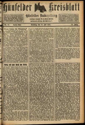 Zweite Ausgabe vom Samstag, den 16. Juli 1927.