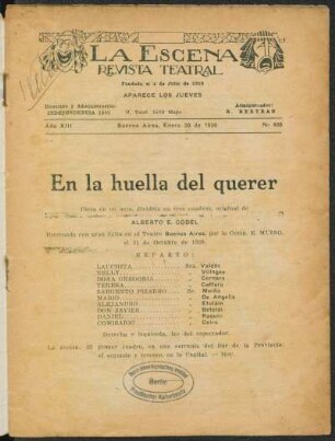 En la huella del querer : pieza en un acto dividida en tres cuadros