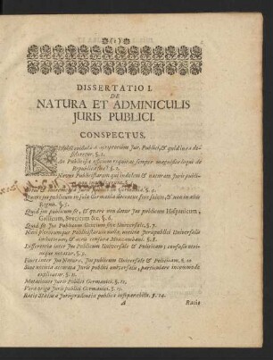 Dissertatio I. De natura et adminiculis juris publici