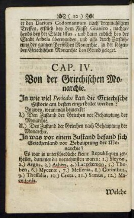 Cap. IV. Von der Griechischen Monarchie.