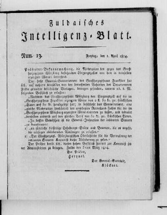 Num. 13, Ausgabe vom 1. April 1814