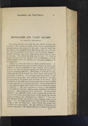 Imperialism and Tariff Reform