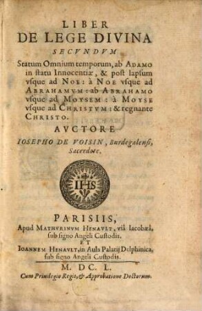 Liber de lege divina secund. statum omnium temporum