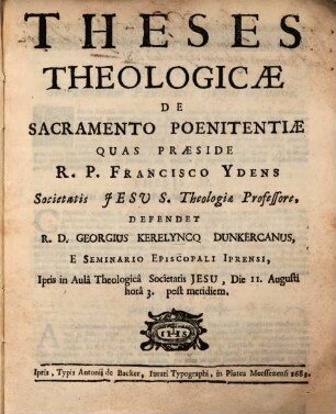 Theses theol. de sacramento poenitentiae