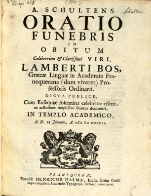 Oratio funebris in obitum Lamberti Bos