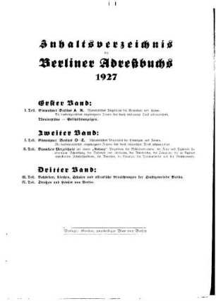 Inhaltsverzeichnis des Berliner Adreßbuchs 1927