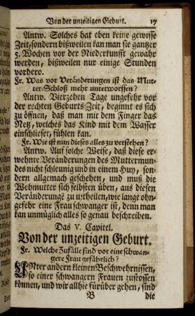 Das V. Capitel. Von der unzeitigen Geburt.