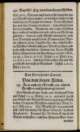 Das Vierzehende Capitel. Von dem freyen Willen. = Caput XIV. De Viribus Humanis seu hominis arbitrio.