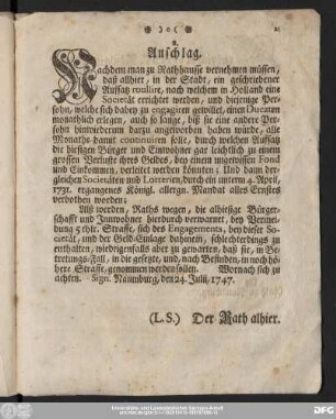B. Anschlag.