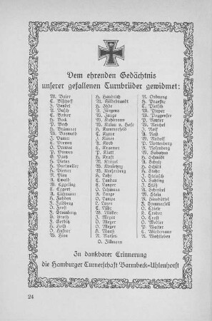 Dem ehrenden Gedächtnis unserer gefallenen Turnbrüder gewidmet