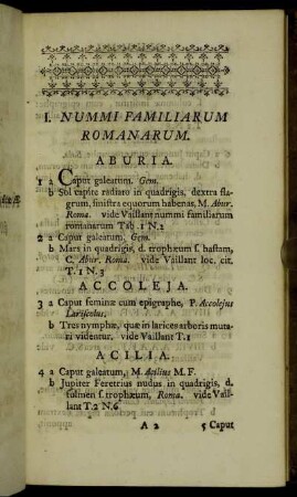 I. Nummi Familiarum Romanarum.