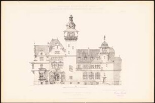 Herrschaftlicher Landsitz: Ansicht Längsseite (aus: C. Schäfer, Die Bauhütte, Entwürfe im Stile des Mittelalters, 3. Bd., 1895, Blatt 52)