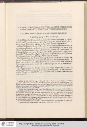 1. Der Regierungsantritt des Mainzer Erzbischofs und Kurfürsten Sebastian von Heusenstamm