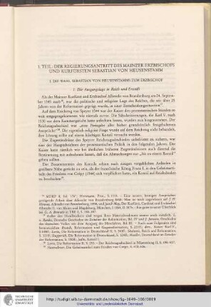 1. Der Regierungsantritt des Mainzer Erzbischofs und Kurfürsten Sebastian von Heusenstamm