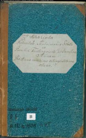 Zivilstandsregister der katholischen Gemeinde Fürstenau, Kreis Höxter (GHT 1808) (Gemeinde: Katholische Gemeinde Fürstenau)
