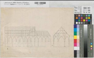 Münster (Münster) Apostelkirche Längs- und Querschnitt um 1820 50 Fuß = 7,6 cm 30 x 45 Zeichnung KSM Nr. 867