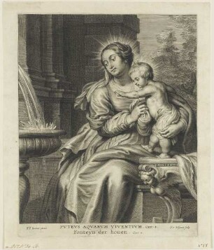 Maria mit Kind neben einem Brunnen