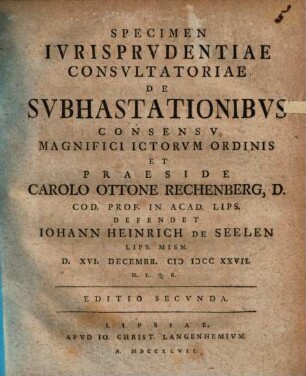 Specimen iurisprudentiae consultatoriae de subhastationibus