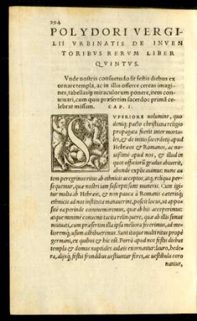 Polydori Vergilii Urbinatis De Inventoribus Rerum Liber Quintus.
