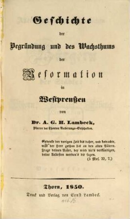 Geschichte der Begründung und des Wachsthums der Reformation in Westpreußen